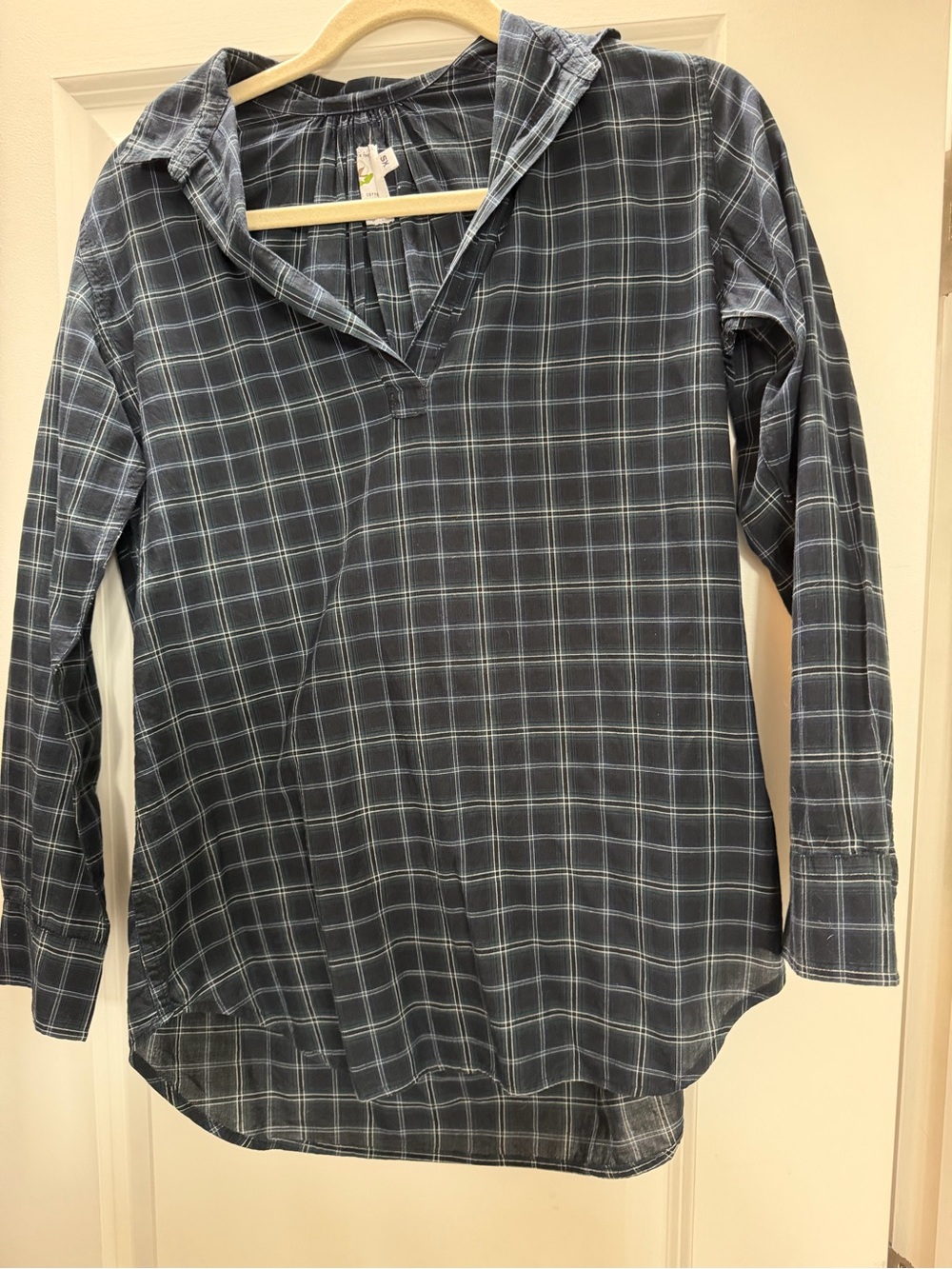 American Colors Navy and Light Blue Plaid Women's Long-Sleeve Top